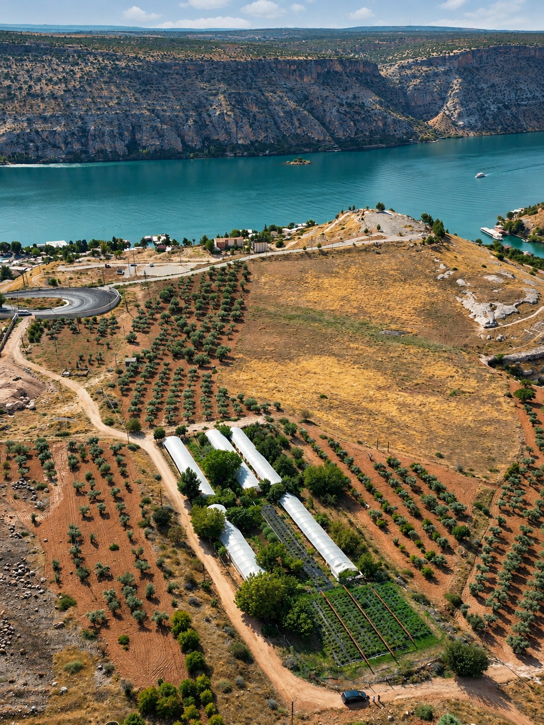 Fırat kıyısındaki tarım alanları ve seralar